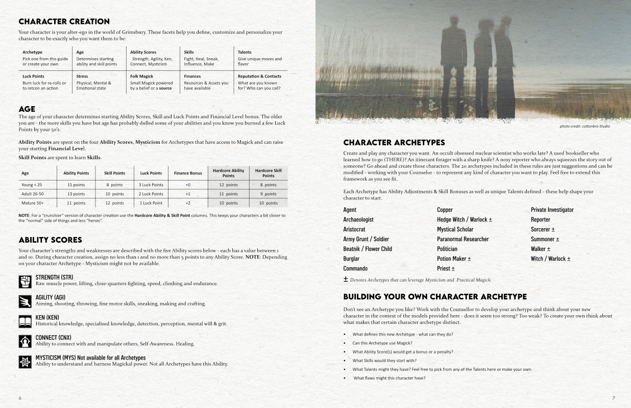 screenshot of interior of Rulebook featuring the character creation section